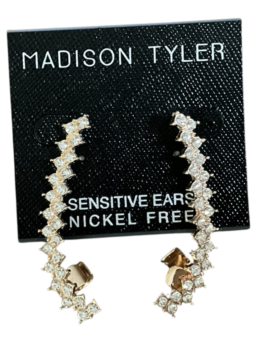NWT Madison Tyler Gold Tone Metal and Crystal Ear Climber Earrings Nickel Free